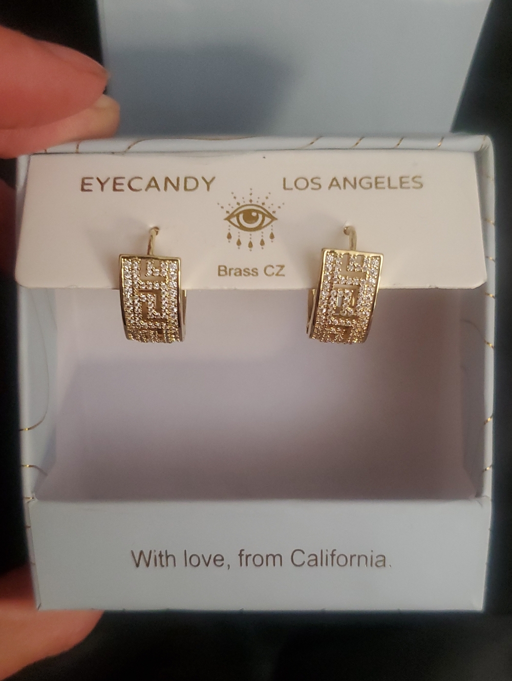 eye candy Gold Pavé CZ Rectangular Huggie Earrings